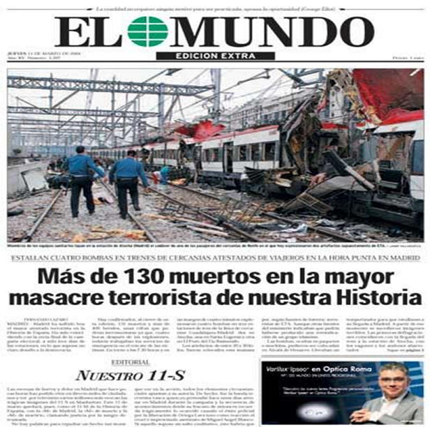 Foto peridico: 'El Mundo',  11 de marzo de 2004, Estallan cuatro bombas.. 